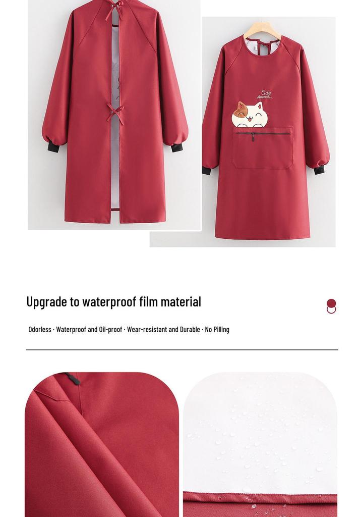 Fashionable Cartoon Waterproof Long-Sleeved Kitchen Apron for Women