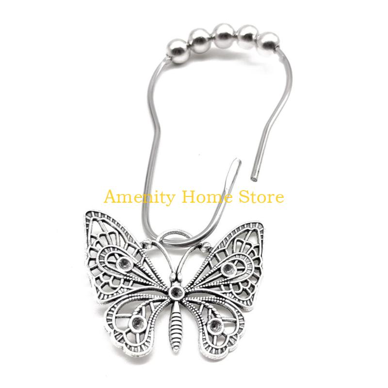 F26C Butterfly Bath Curtain Clip with Rustproof Seamlessly Roller Beads Technology for Effortlessly Curtain Movement