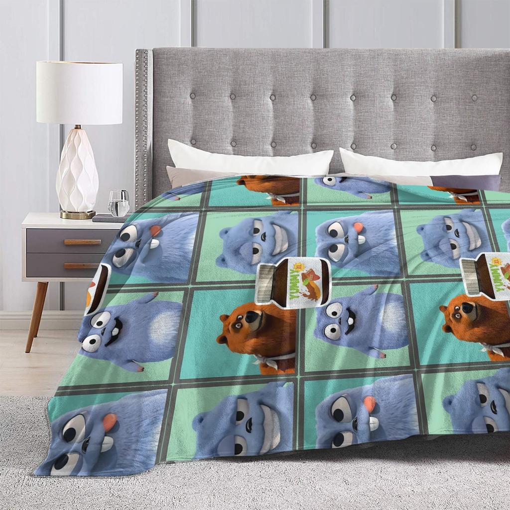 Coperta Grizzly e Lemming Cartone Animato Lana Novità Traspirante Plaid per Letti Soggiorno Primavera/Autunno,