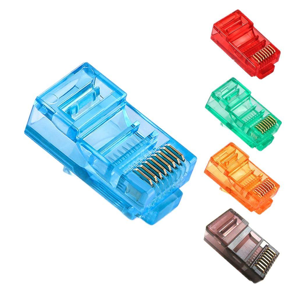 50/100PCS RJ45 Ethernet Cables Module Plug Network Connector RJ-45 Crystal Heads Cat5 Color Cat5e Gold Plated Cable