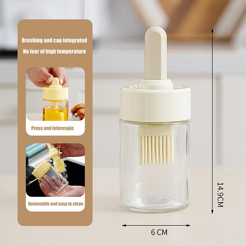 

Портативная кухонная бутылка для масла Силиконовая кисточка Регулируемая с бутылкой-спреем для барбекю Для барбекю Выпечки Диспенсер для масла белый