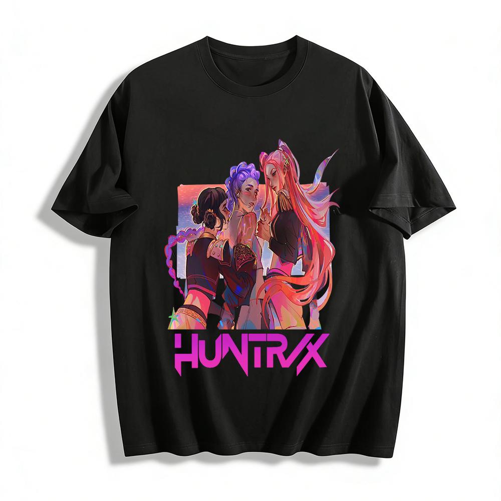 

Huntrix Cyberpunk Style Anime Girl Group Print T-shirt Casual Loose Short Sleeve Top For Fans Pure cotton T-shirt XXS