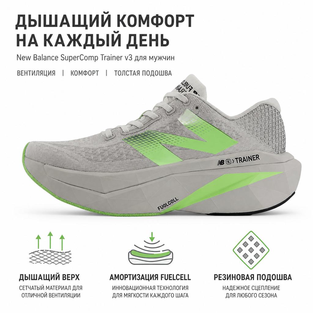 New Balance Nb Fuelcell Supercomp Trainer V3 Classic Comfortable Breathable Running Shoes Men Sneakers Gray Green MRCXCE4