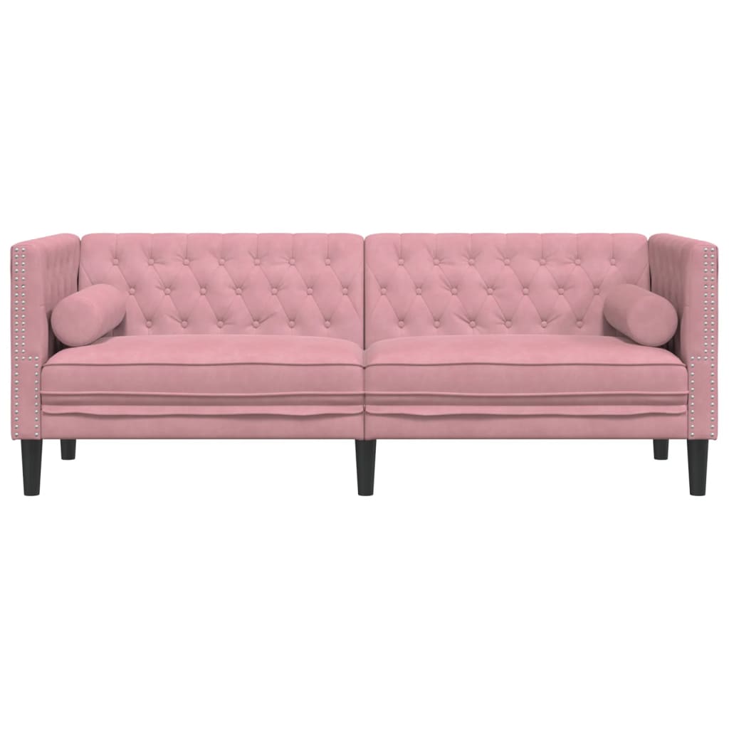 Vidaxl Chesterfield Sofa with Rollers, Three-Seater, Pink, Velvet