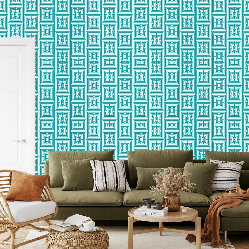 Wallpaper Geometric Pattern Turquoise for Living Room and Bedroom 50x1000