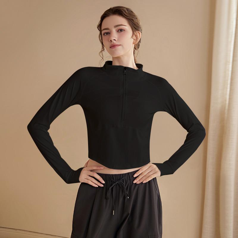 

Женский высококачественный облегающий топ для йоги на молнии до середины груди - с длинным рукавом, осенняя спортивная футболка для бега S