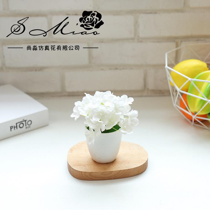 1Pc Artificial Simulation Silk Flower Bonsai Small Hydrangea Potted Plant Landscape Home Office Desktop Decoration