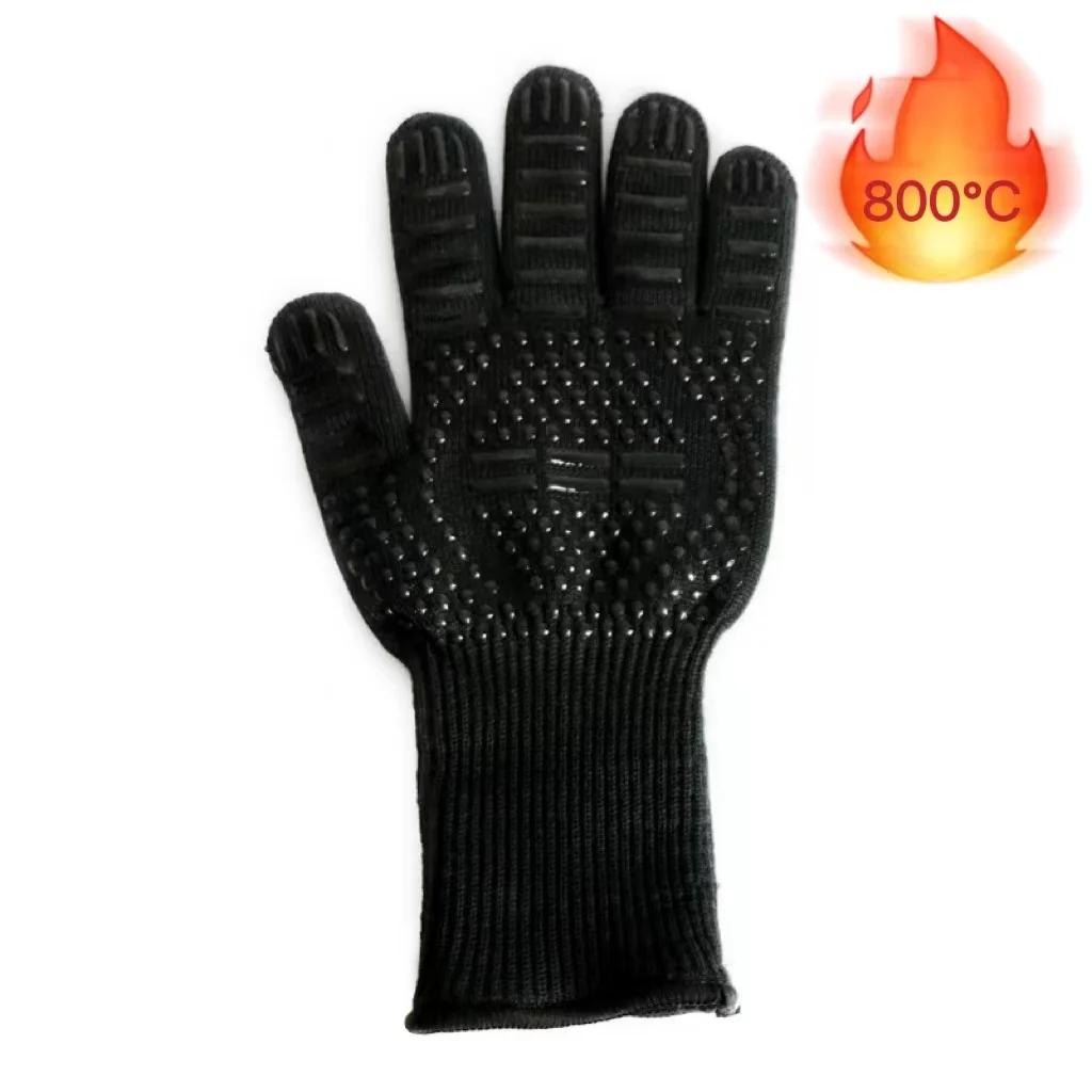 

BBQ Gloves Silicone Heat-Resistant Glove Kitchen Microwave Oven Mitts 500 800 Degree Fireproof and Non-Slip Barbecue Gloves чёрный