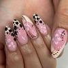 24 Stück Mandel-Press-On-Nägel mit Leopardenmuster und Mini-Blumen-French-Tips, Retro Süß Cool Acryl-Fingernägel