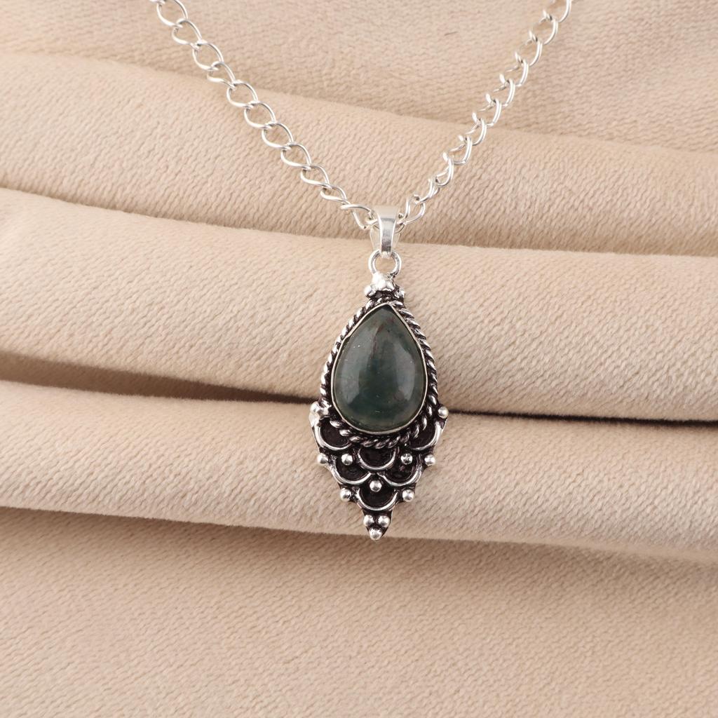 Moss Agate Gemstone 925 Sterling Silver Women Jewelry Pretty Pendant 1.5" For Wife PP-70-34