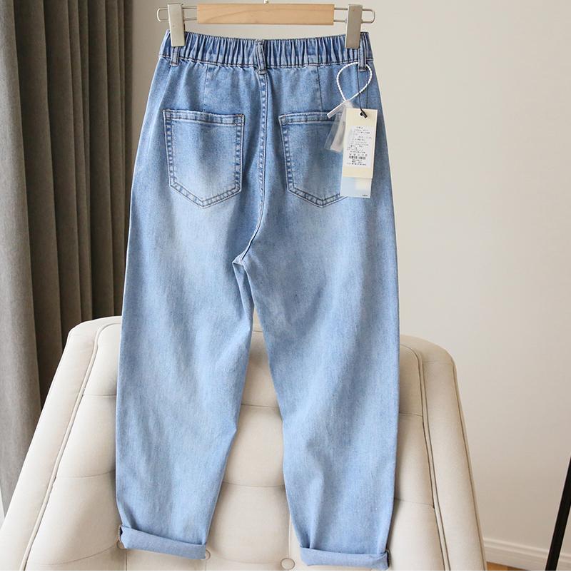 Women Jeans Spring Autumn Elastic Waist Light Blue Loose Denim Pants Harem Pants Female Casual Trousers