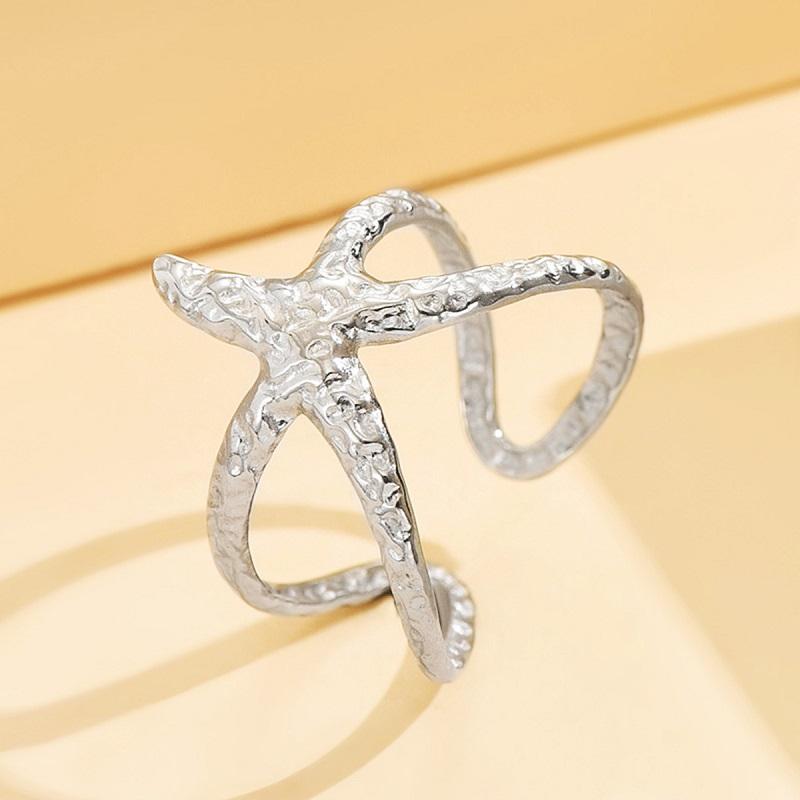 Stainless Steel Gold Color Starfish Open Rings Fashion Metal Hollow Star Adjustable Finger Ring Waterproof Jewelry Gift 2026
