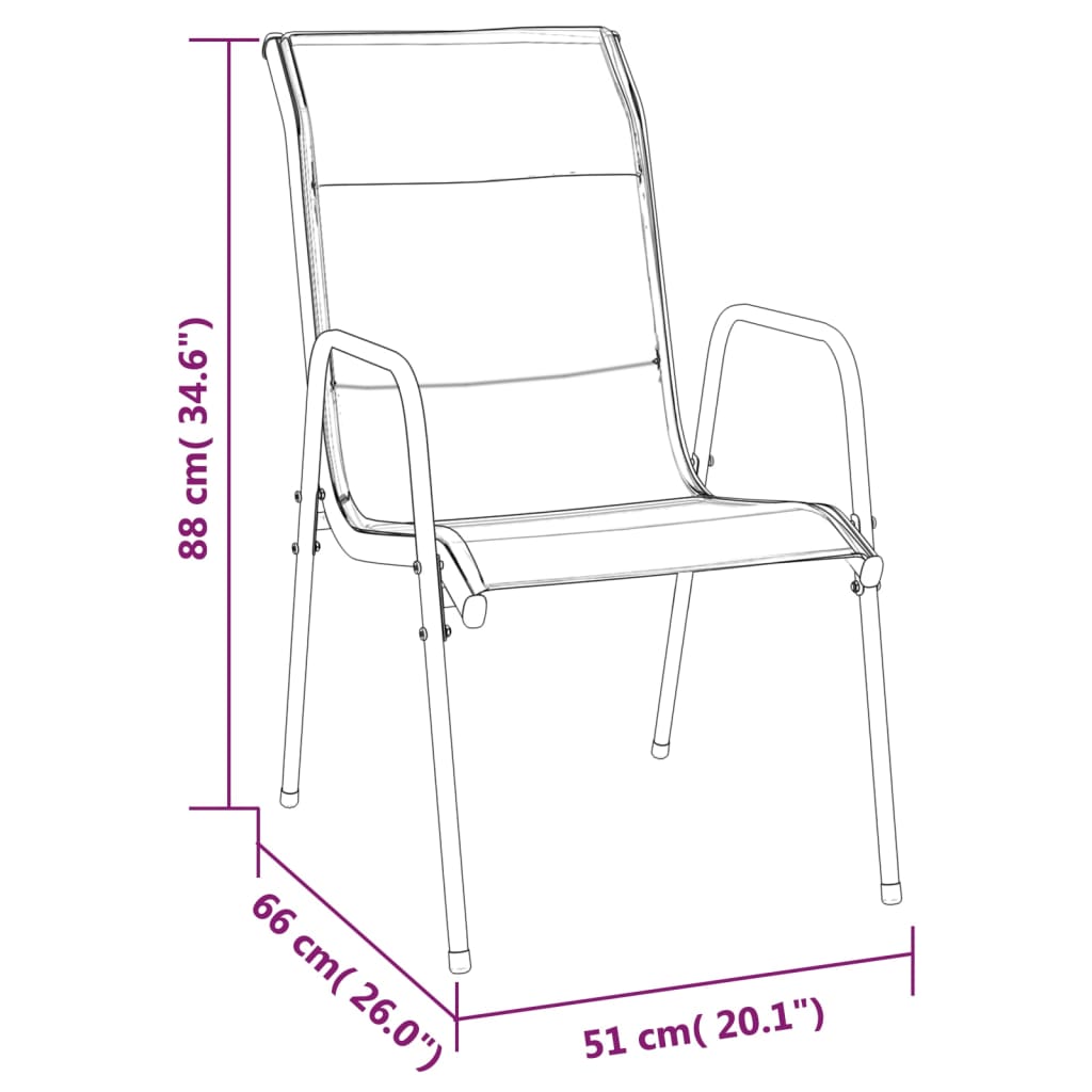 6pcs Patio Chairs Assembly Steel Textilene Stable Frame Garden Chairs for Dinning Black