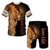 2 Piece Set Animal Mens Retro 3D Printed Leisure Summer Suit Round Neck T-shirt Fashionable Loose Sports Shirt Suit