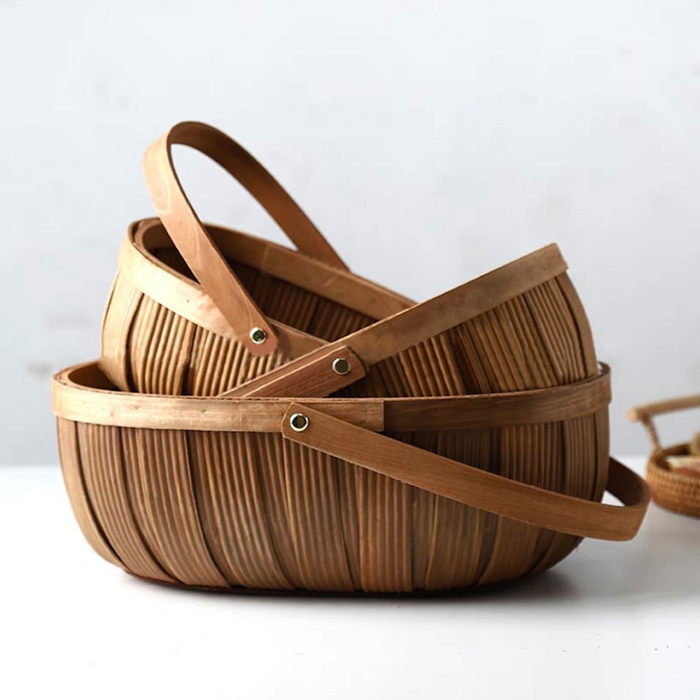 Home Wicker Basket Empty Oval Willow Woven Box Easter Large Organize Vegetables Basket With Handle Picnic Basket Present