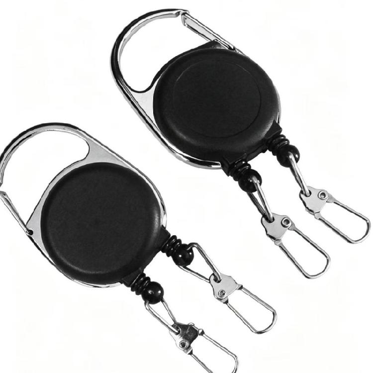 Everyday Carry Retractable Holder with Two Clip Attachments and Carabiner-Shape Connection for Key and Badges