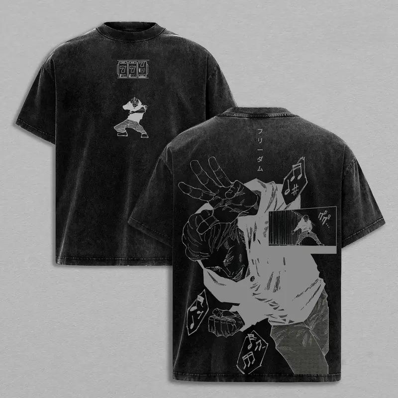 

Jujutsu Kaisen Vintage Washed T-shirt Hakari Kinji Oversized T Shirt Men Women Clothing Summer Short Sleeve Cotton Tees Tops XXL чорний