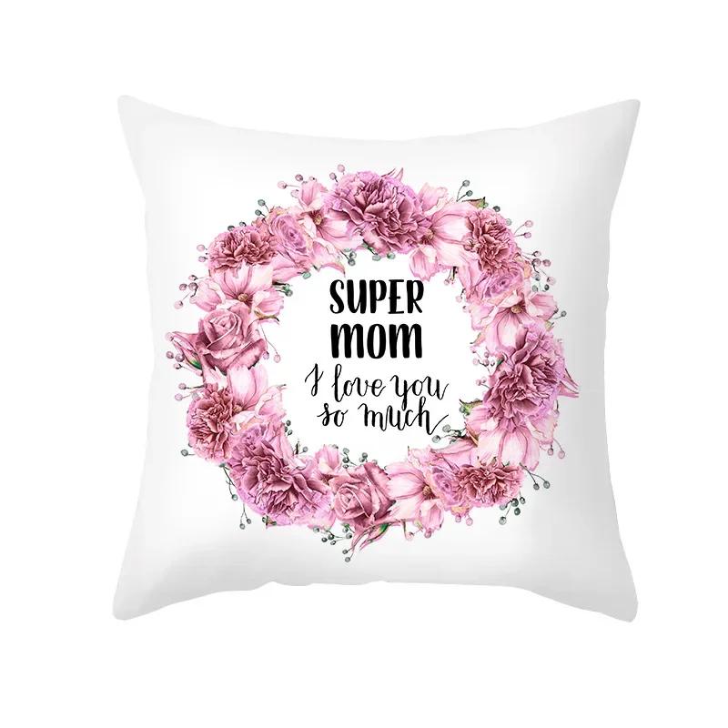 Mother's Day Throw Pillow Cover for Sofa Pillow Case Home Decor Polyester Cushion Cover Gift for Mom Housse De Coussin