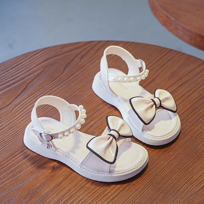 Barn Flickor Sandaler Enkla Halkfria Plattform Pärlor med Rosett Halkfria Rosa Prinsessa Fest Bröllop Visningar Skor Barn Öppen tå