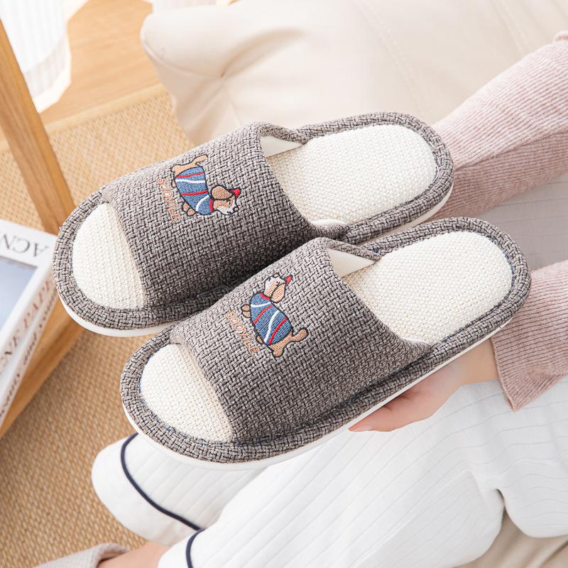 Home Indoor Sausage Dog New Linen Slippers Women's Summer Casual Breathable Couple Non-slip Household Soft Bottom Slippers Men