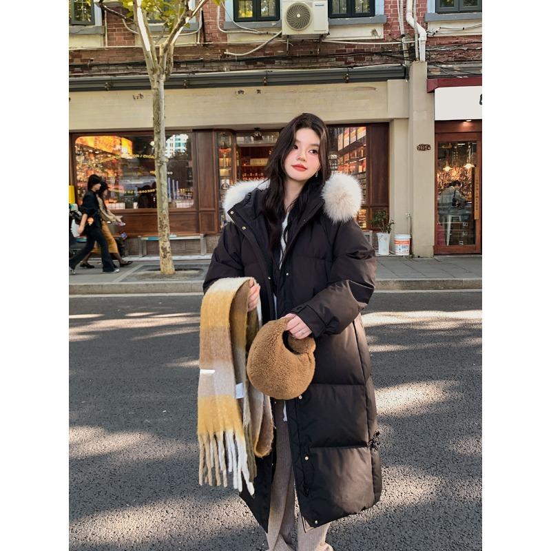Out-of-season Down Padded Jacket Women's New 2026 Large Fur Collar Mid-length Padded Jacket Thickened Warm Cotton Coat Winter Coat