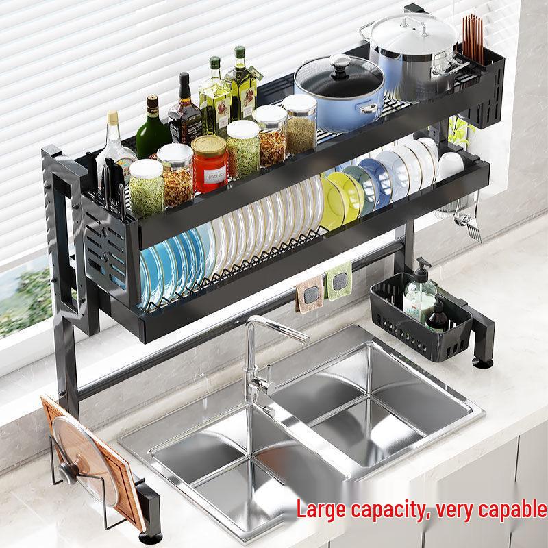 Multi-Functional Kitchen Sink Organizer and Dustproof Dish Rack