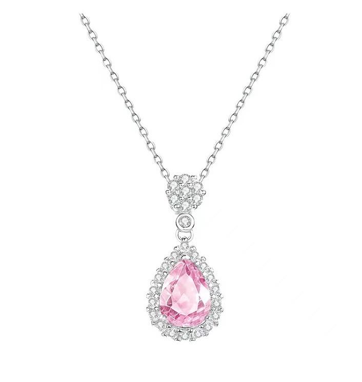 S925 Sterling Silver Teardrop Necklace with Blue & Purple Cubic Zirconia Pendant - Elegant Gift for Women