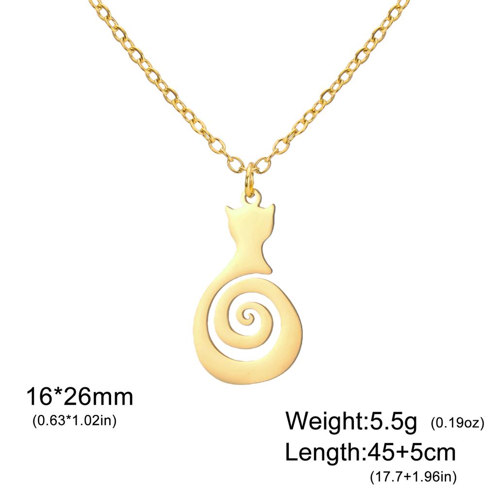 Cute Cat Kitten Swirl Spiral Tail Necklace for Women Stainless Steel Pendant Necklace Jewelry Birthday Gifts Trendy Wholesale