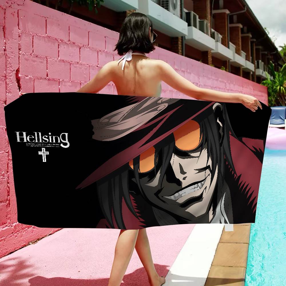 Anime H-Hellsing Mikrofaser Bedrucktes Strandtuch Bergsteigen Yoga Strand Schwimmen Laufen Saugfähiges Weiches Handtuch
