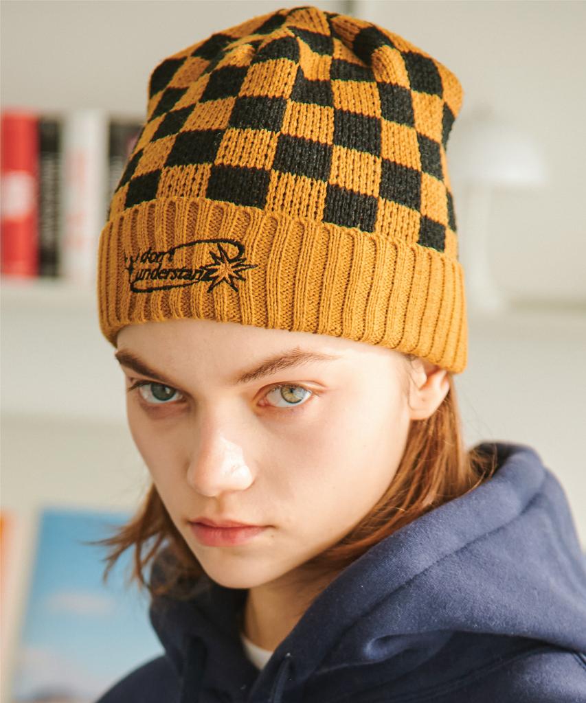 CPGN STUDIO Checkerboard Beanie Mustard