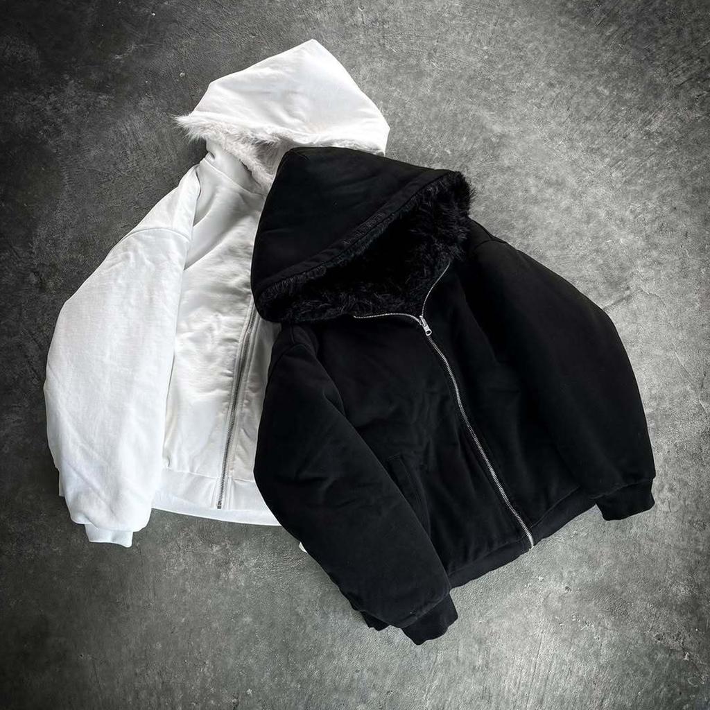 Men's Solid Color Zipper Plus Velvet Double-Sided Wear Sweatshirt Men's Sports Large Size Casual Sweatshirt Jacket