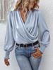 Elegant Women's V-Neck Lantern Sleeve Solid Color Shirt