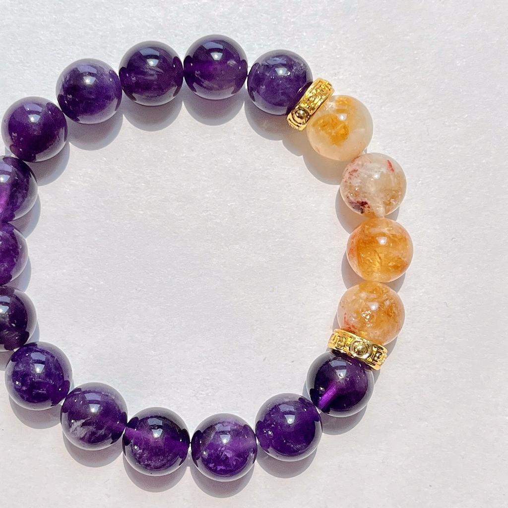 10Mm Natural Honey Milk Cap Citrine Amethyst Bracelet Bracelet