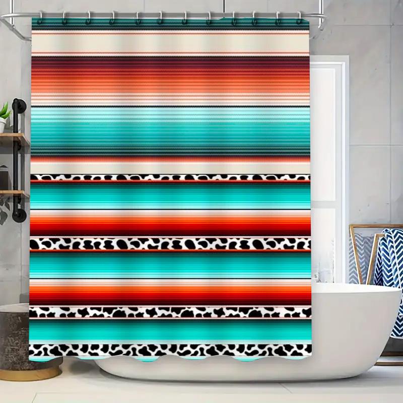 

ibrant Tribal Stripes: Colorful Leopard and Stripe Pattern Shower Curtain for a Bold and Ethnic Bathroom Décor 90x180cm