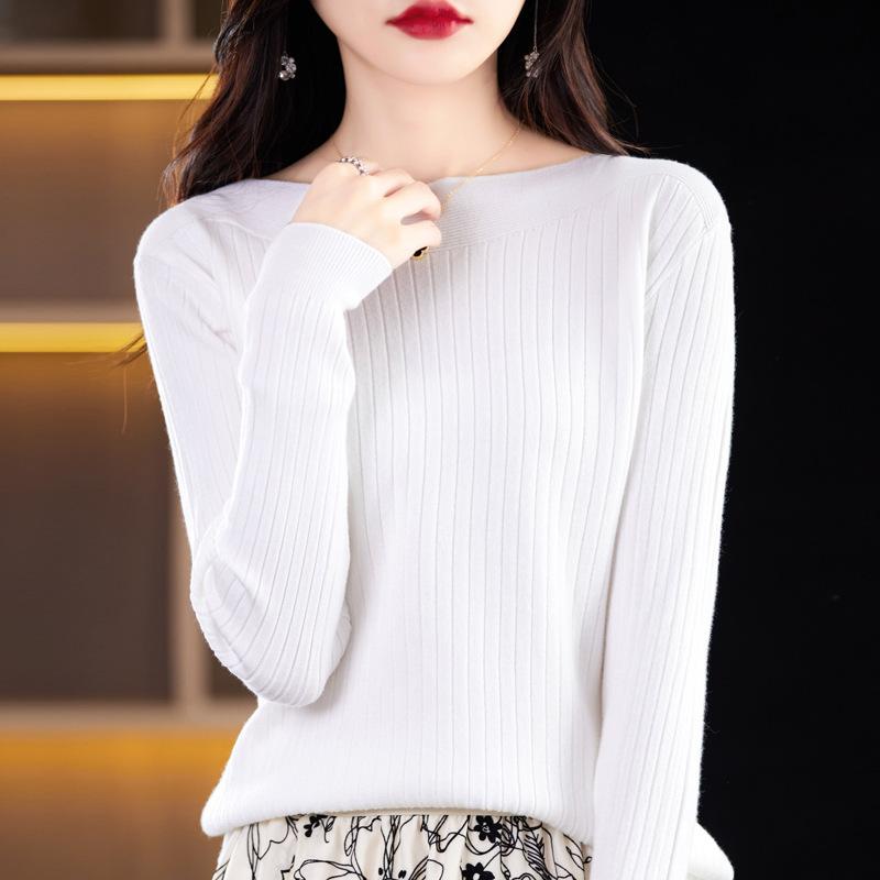 New Spring and Autumn Knitted Sweaters, One-neck Base Knitted Woolen Sweaters, Long-sleeved Women