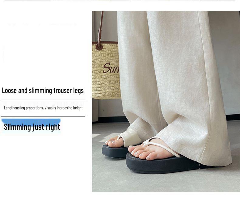 Ice Silk Cotton Linen High-Waisted Wide-Leg Pants for Women – Summer 2026 Drapey, Straight-Leg Casual Suit Style
