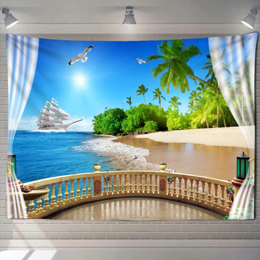 

Имитация окна лесной пейзаж живопись гобелен настенный богемный стиль психоделическая мандала домашний декор 100X75CM