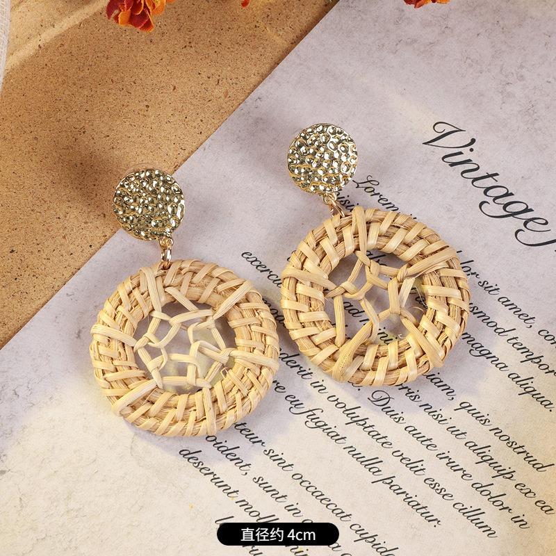 Vintage vacation style grass vine woven earrings Bohemian seaside niche exaggerated stud earrings women's earrings