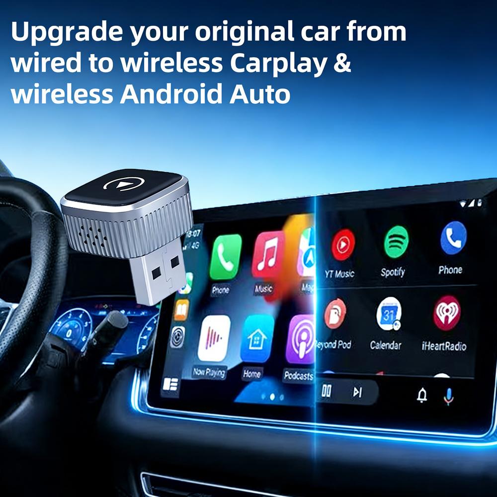 2026 Mini Wireless CarPlay Adapter Upgrade Wired to Wireless for CarPlay & Android Auto Plug and Play Fast Auto-Reconnect Stable