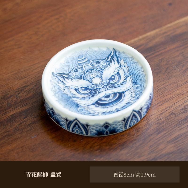 Gaiwan in Porcellana Bianca e Blu Smaltata Colore Leone Risvegliato Tazza da Tè Tureen da Tè con Coperchio Kit Ciotola Coperchio per Infusione Tè Set da Tè Regalo