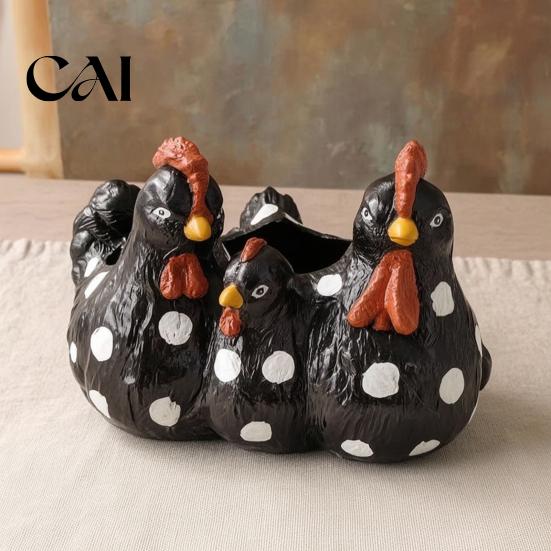 Creative Resin Sculpture Planter Chicken Family Planter, Cute Plant Pot, Decorative Artistic Terrace Garden Statue Farmhouse Container for Succulents