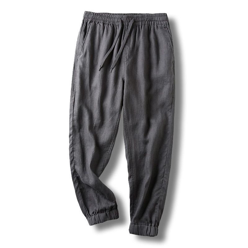 100! Natural Pure Linen! Export Original Tail Single Cut Label Goods Spring and Summer Men Loose Drawstring Casual Pants Linen Pant