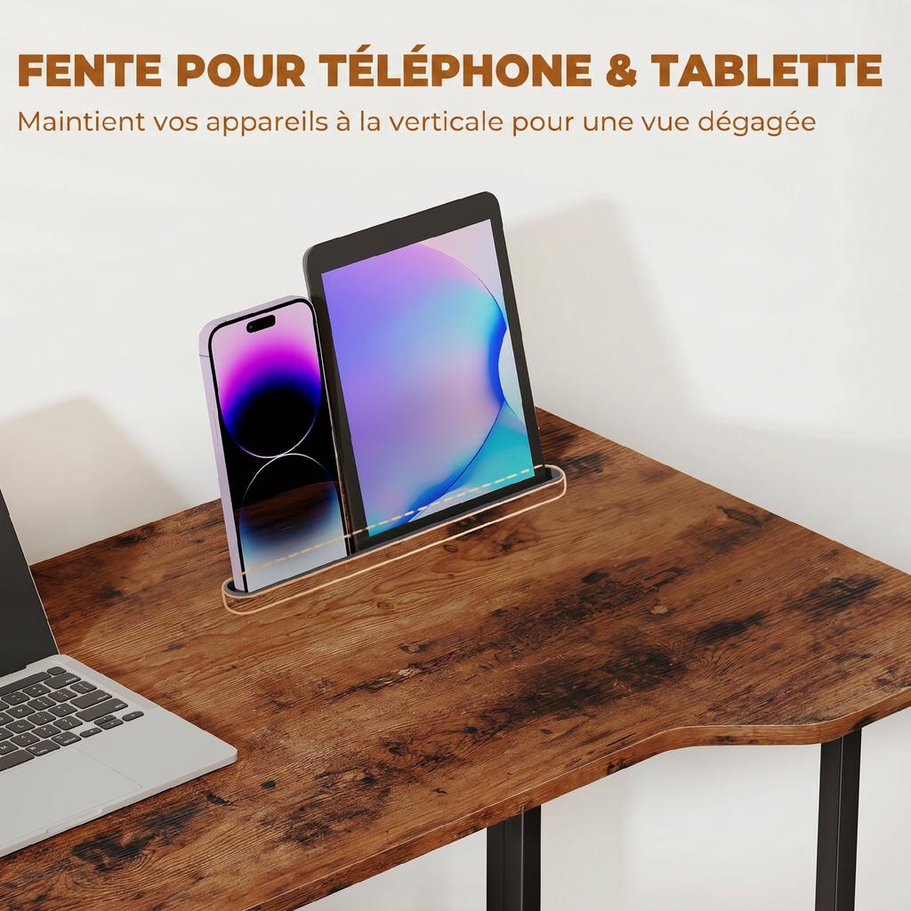 Folding Computer Desk on Wheels, 80 x 52 cm, Device Slot, Brown