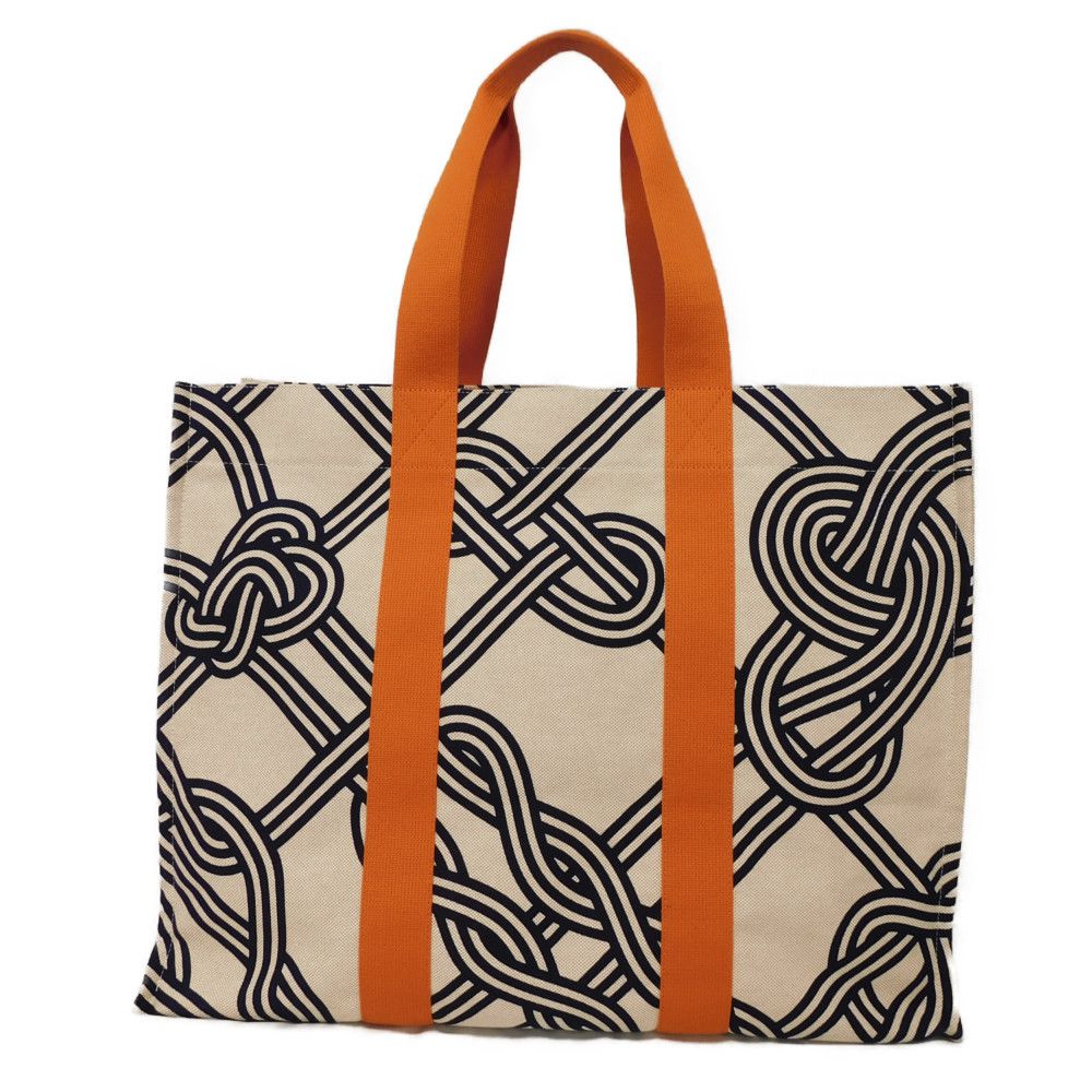 Used 9212 Nu Maran Beach Bag 7924 Graphic Tartan Orange Camel Knotboard Screen Print Cotton Unisex from Japan AUTHENTIC