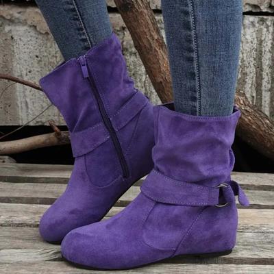 Freizeit Stiefeletten 2024 Neu Schlicht Pendeln Runde Zehen Lederstiefel Flache Sohle Gürtelschnalle Damenschuhe Zapatos De Mujer