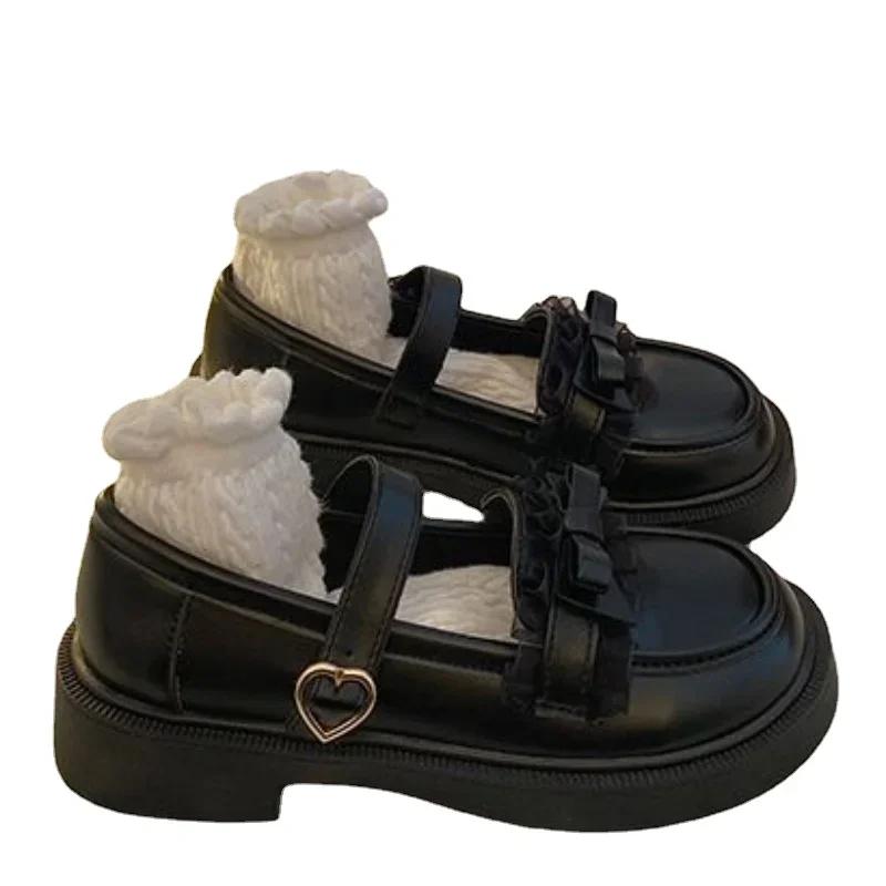 

2024 Hot Sale Ladies Shoes One-word Buckle Women s Pumps Autumn Round Toe Solid Butterfly-knot Chunky Heels Mary Jane Pumps 40 чёрный