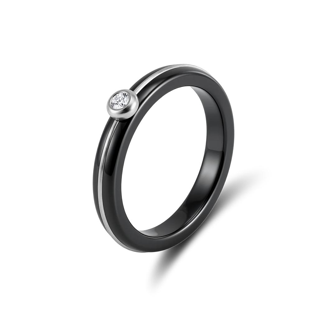 Effie Queen Stainless Steel Metal Ceramic Finger Ring Waterproof Minimalist Texture Dainty Zircon Ring Jewelry Accessories STTR