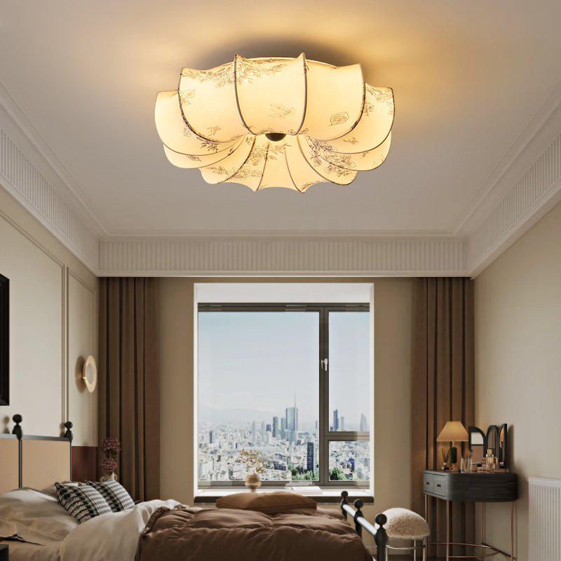 French Mid-Century Wabi-Sabi Ceiling Light: Retro South Seas Fabric Print for Bedroom & Study