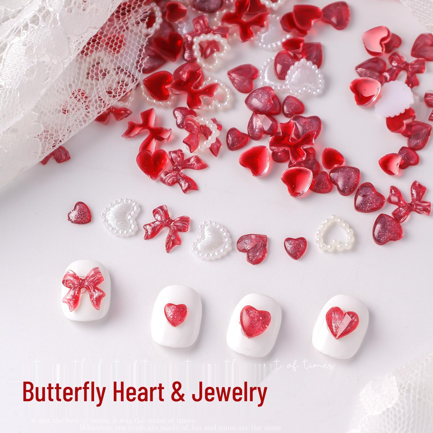 

Red Heart Bow Pearl Christmas New Year Nail Art Decorations Pack