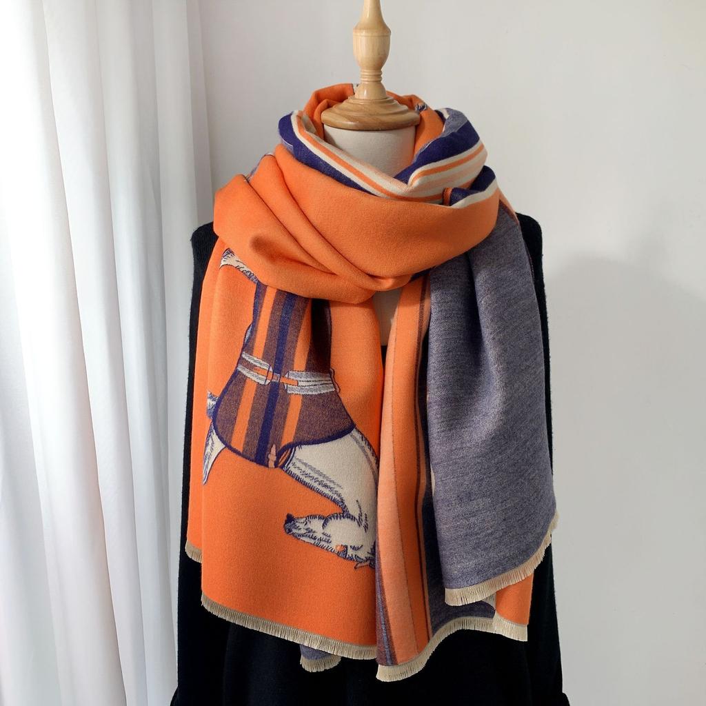 Warm Scarf Imitation Cashmere Women Thickened Decorative Shawl Retro Horse Fringed Blanket Silk Scarf Retro Style